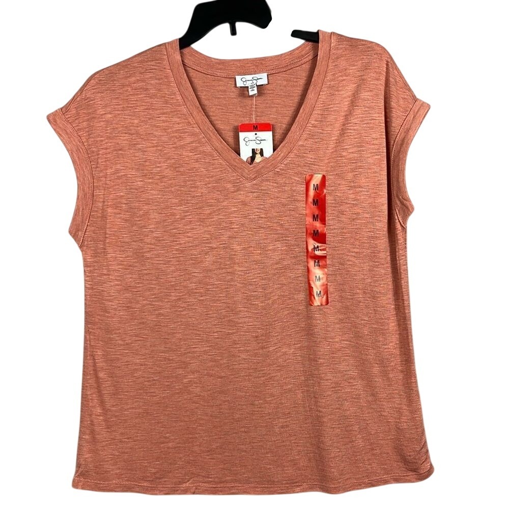 Jessica Simpson Vneck Short Sleeve‎ Shirt WomensSize Medium Burnt Sienna NWT